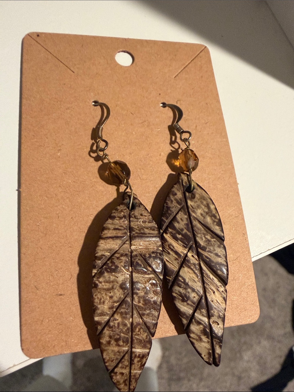 Handcrafted Brown Leaf Dangle Earrings - Women Jewelry - Picture 2 of 4